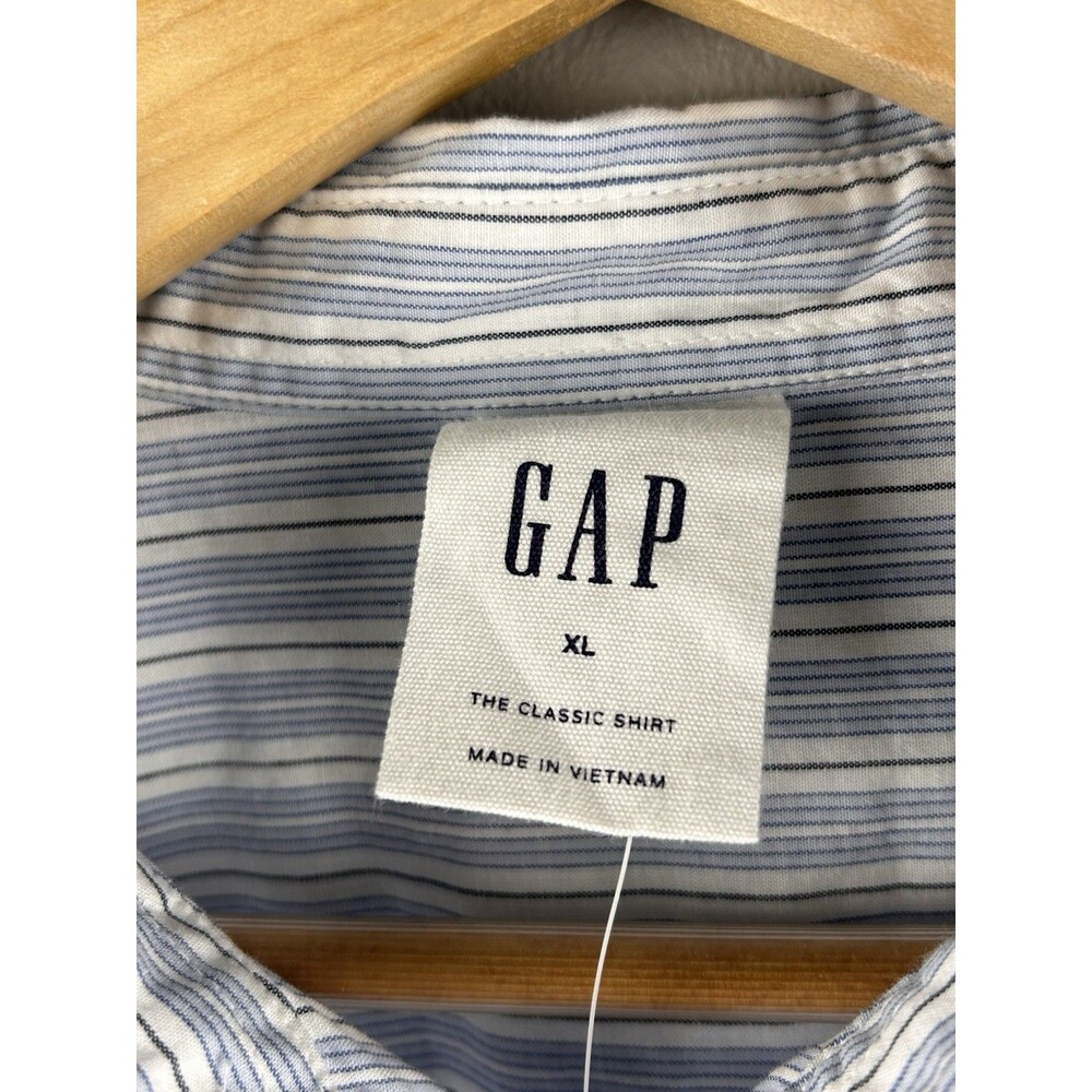 Gap Mens XL Blue Gray Thin Stripe Button Down Long Sleeve Cotton Classic Fit NWT - Picture 4 of 8